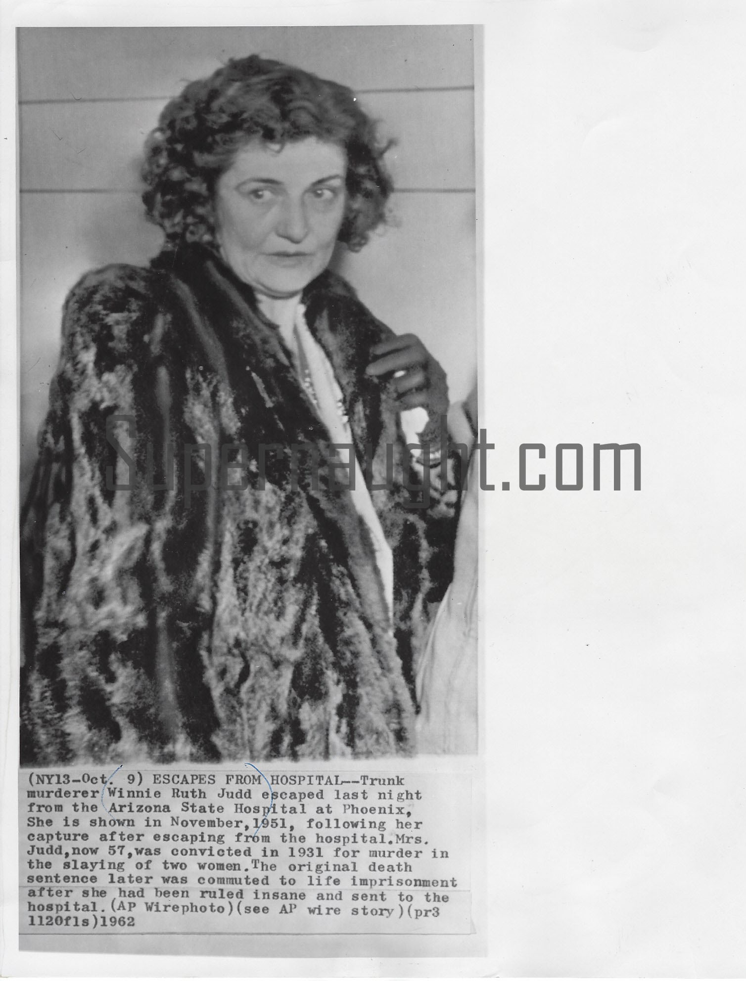 Winnie Ruth Judd Escapes 1962 Press Photo