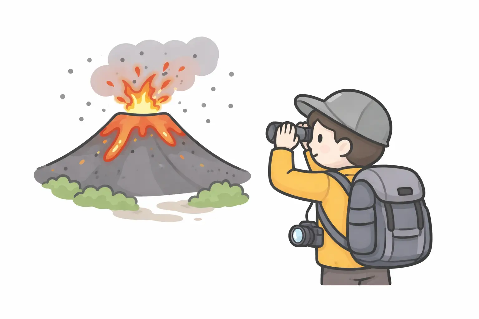 火口周辺の危険から離れるイメージ