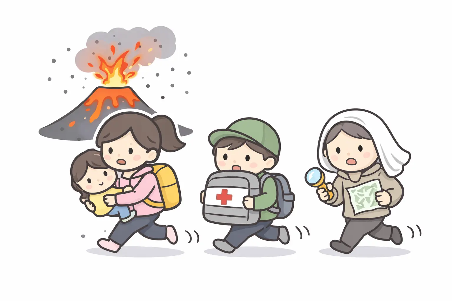 火山噴火と避難のイメージ