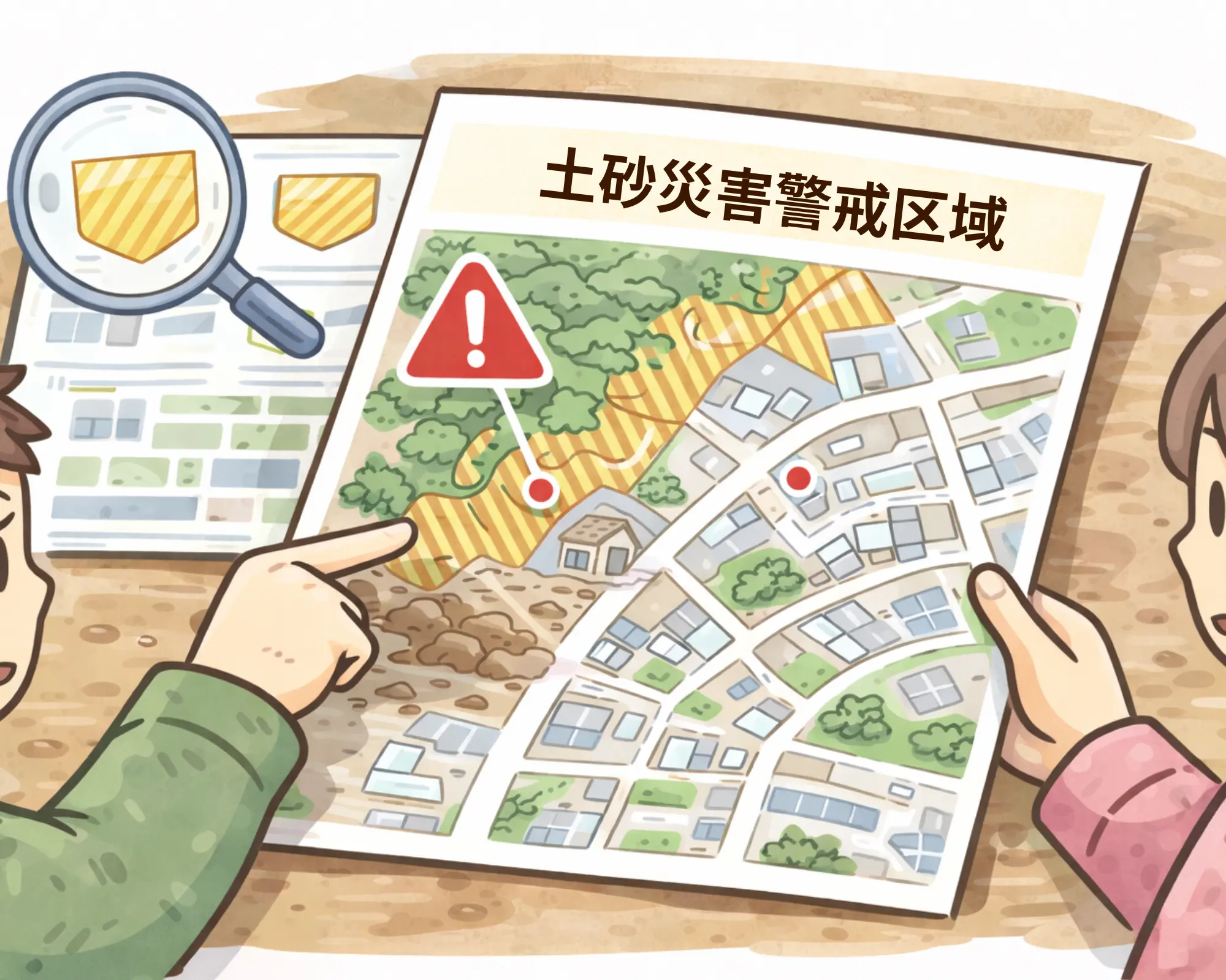 ハザードマップで地域の危険箇所を確認するイメージ