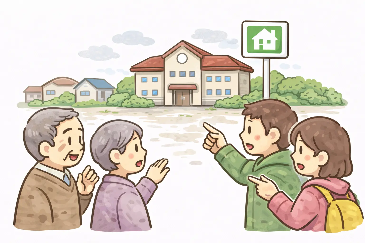 地域で声をかけ合いながら避難先を確認するイメージ