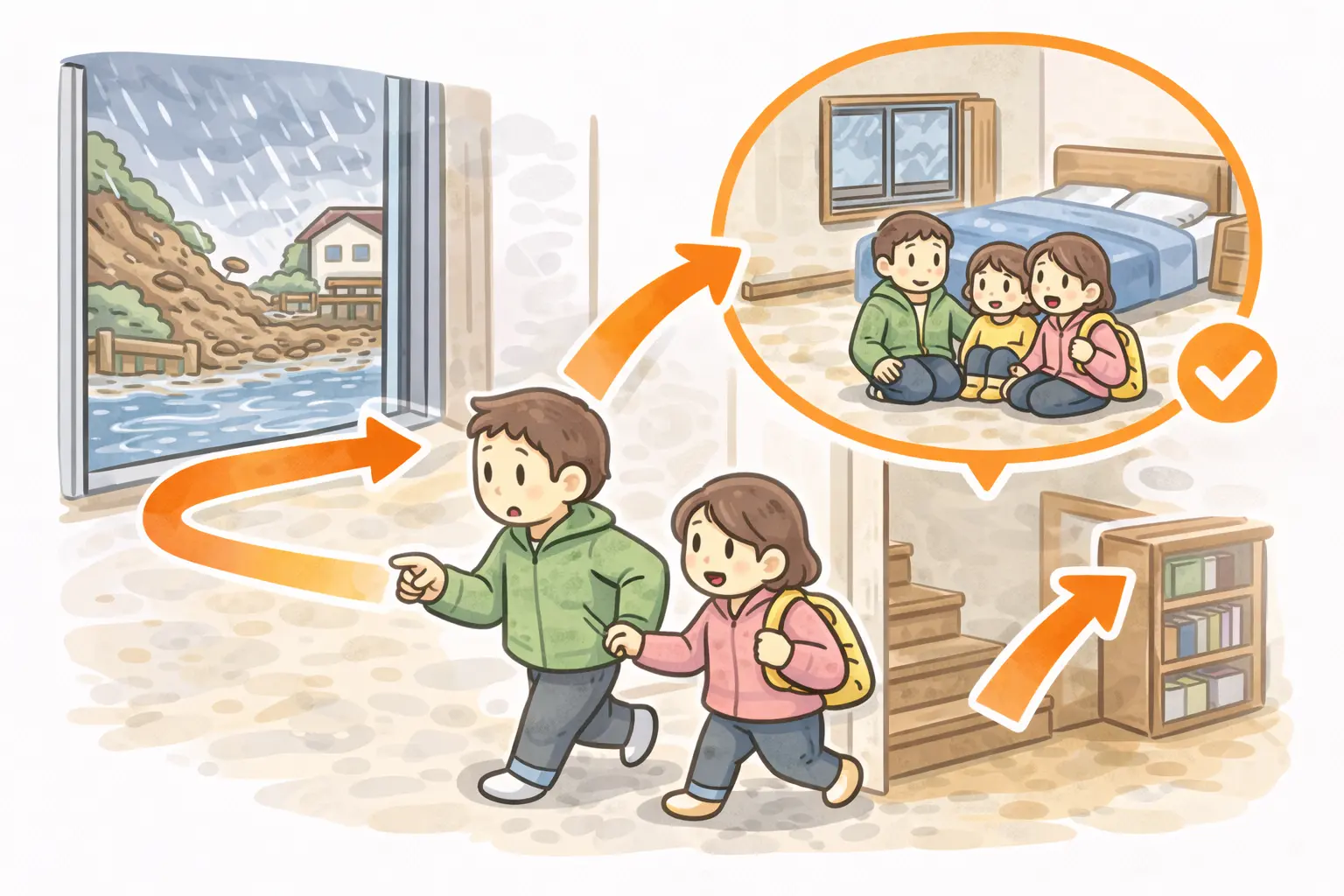 家の中でより安全な場所に移動するイメージ