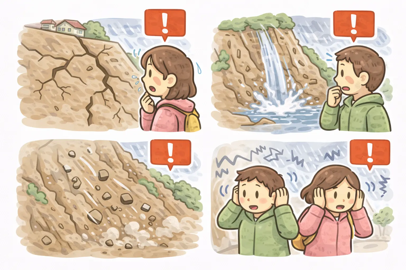 斜面の変化や異音など前兆に気づくイメージ