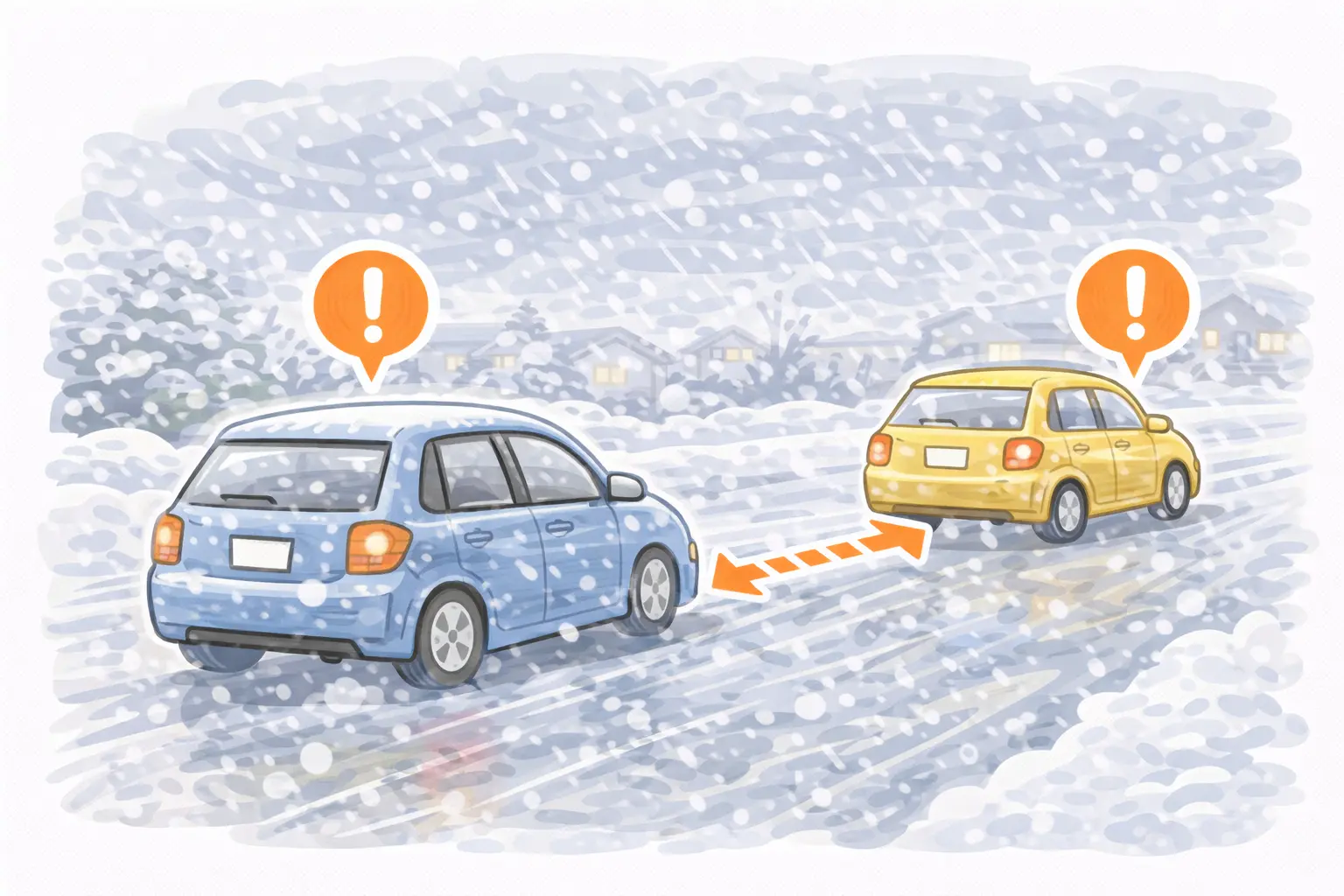 凍結路面で車間距離をとって走行するイメージ