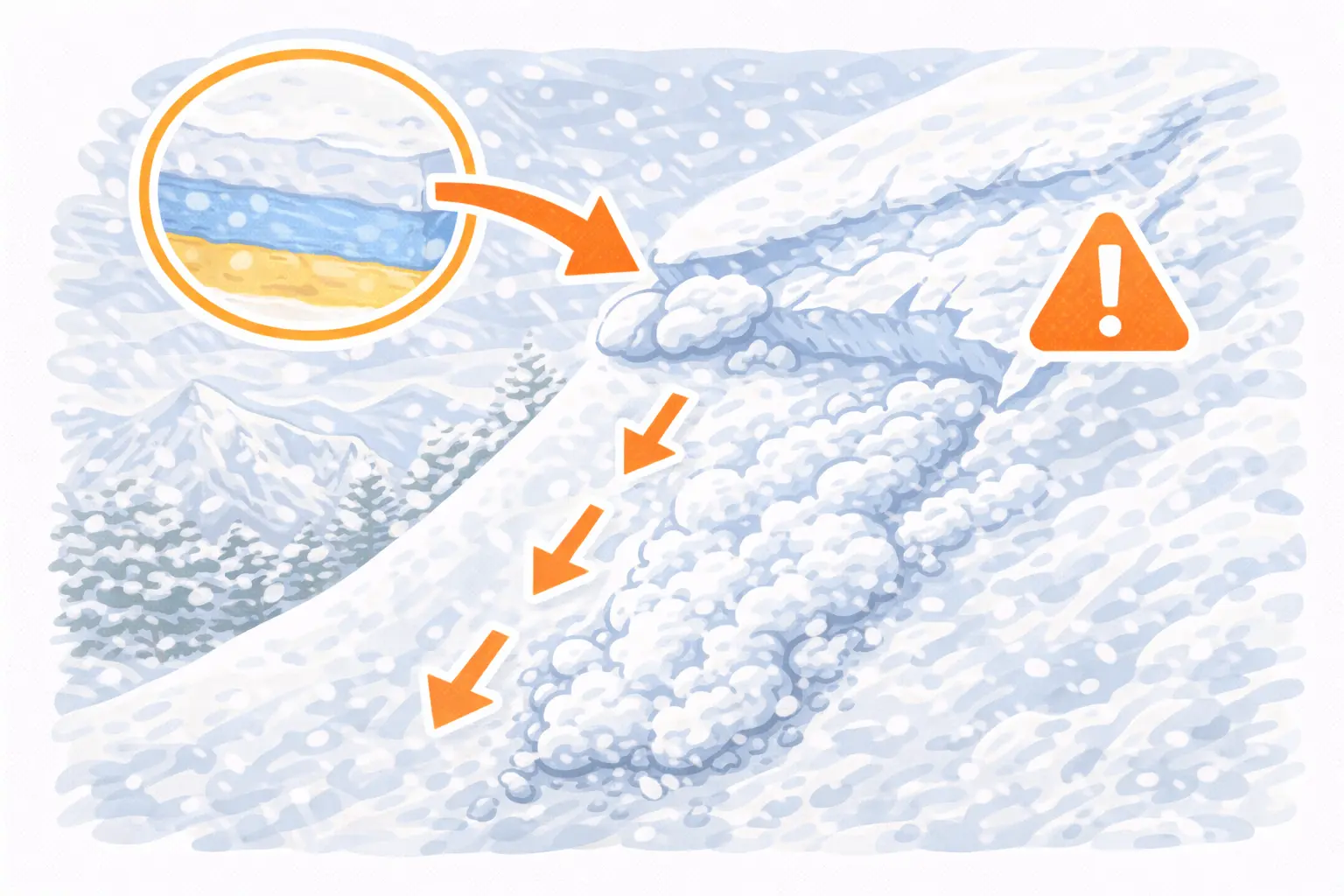 急斜面の雪が崩れやすい状況のイメージ