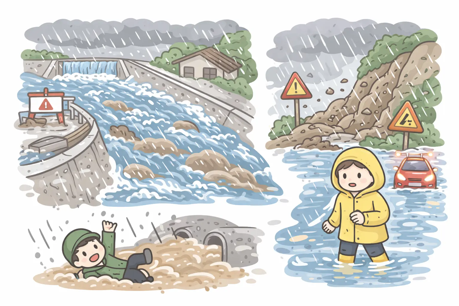 大雨と強風で危険が高まる地域のイメージ