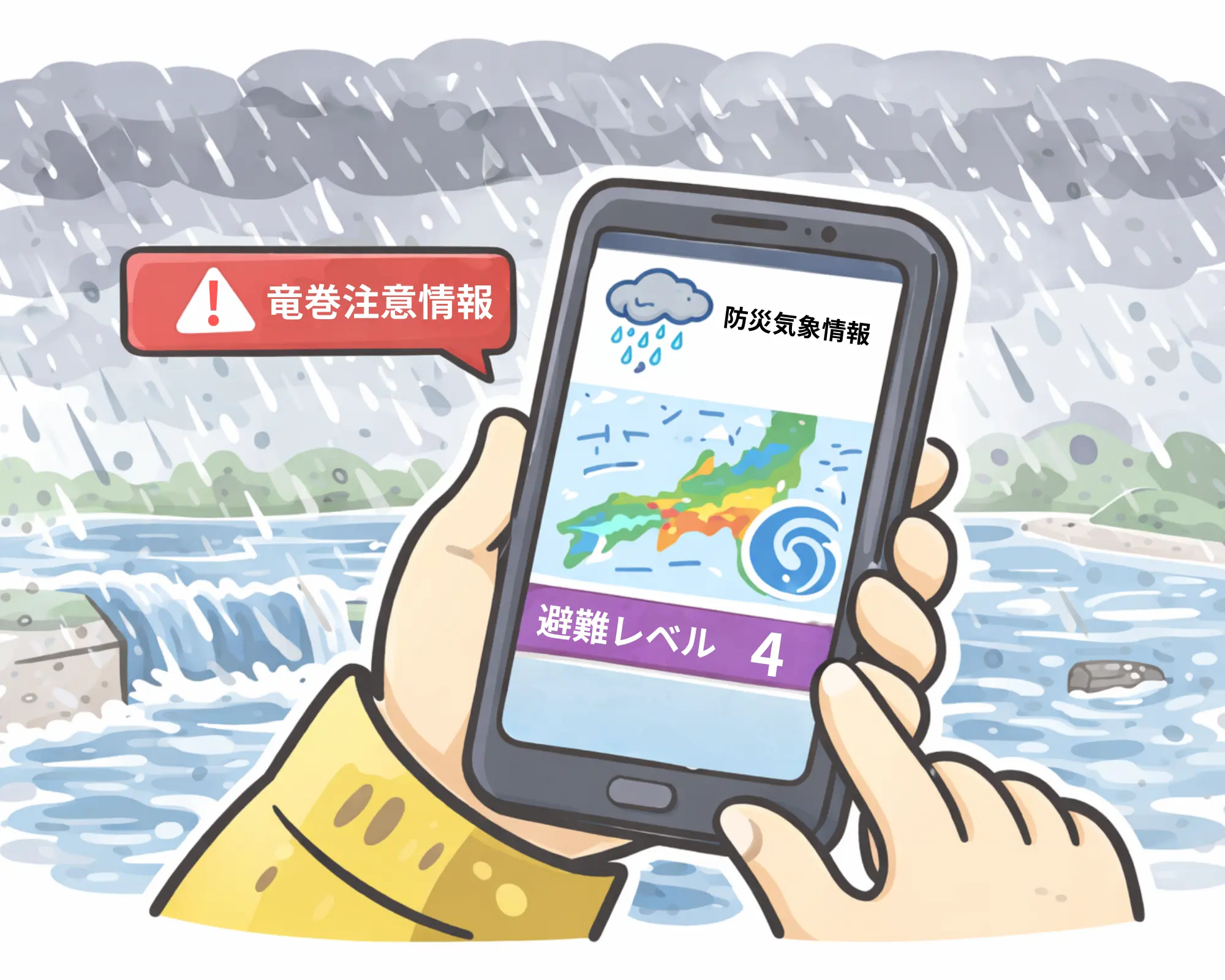 気象情報と雨雲の動きを確認するイメージ