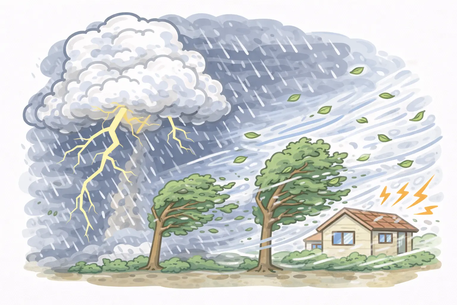 発達した積乱雲と強風のイメージ