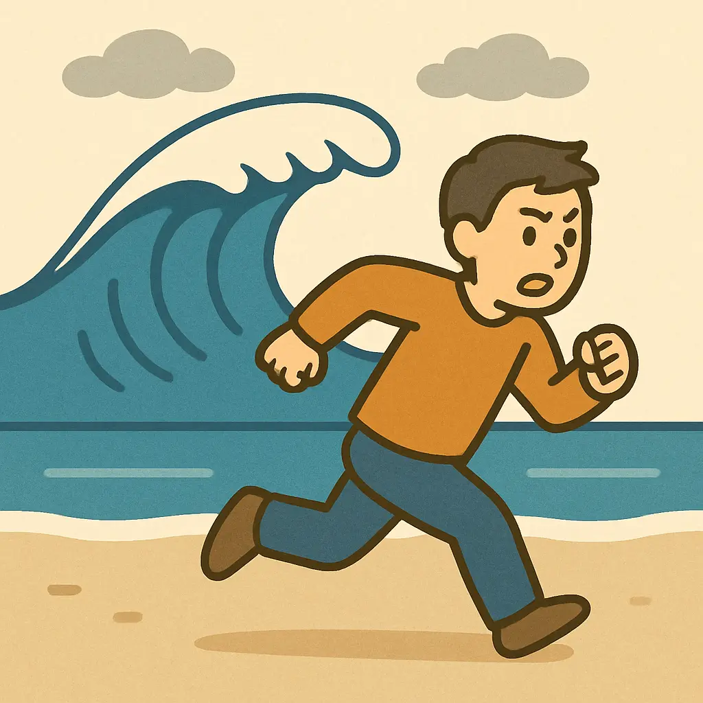 海岸付近から急いで避難する人のイメージ