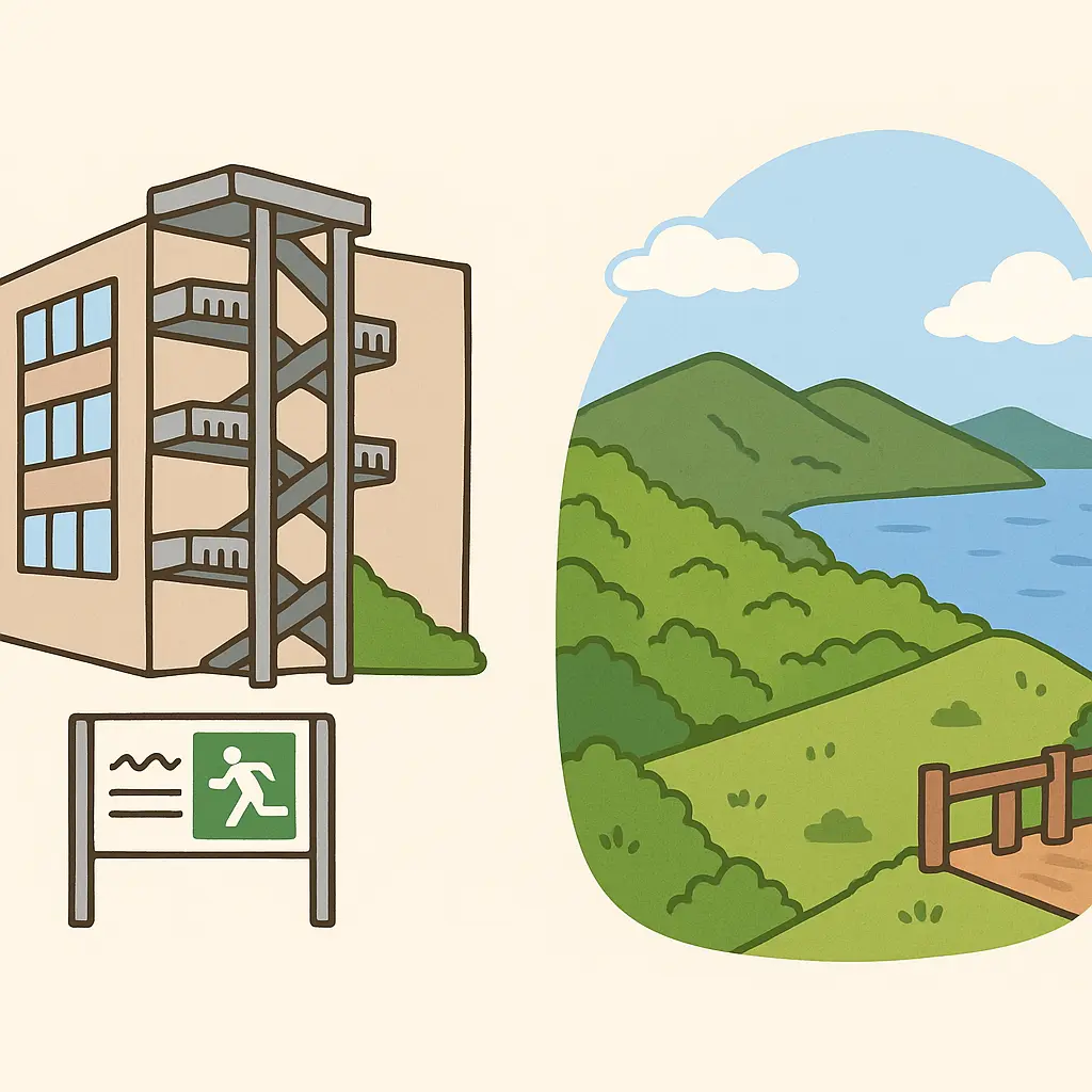 津波避難ビルや避難タワーへのルートイメージ