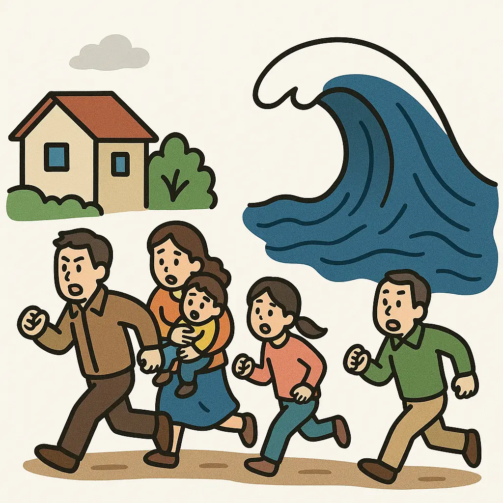 津波から避難する人たちのイメージ