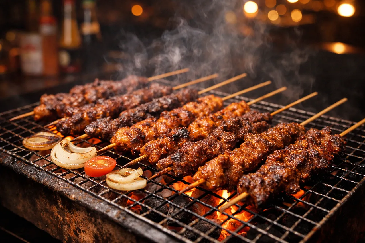 SuyaBranch grill in action with live smoke and spice
