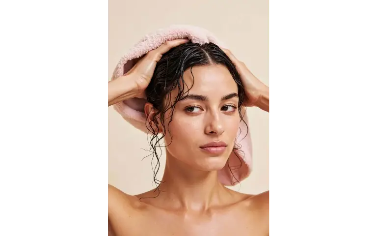 Žena nanosi hidratantnu masku za kosu zimi