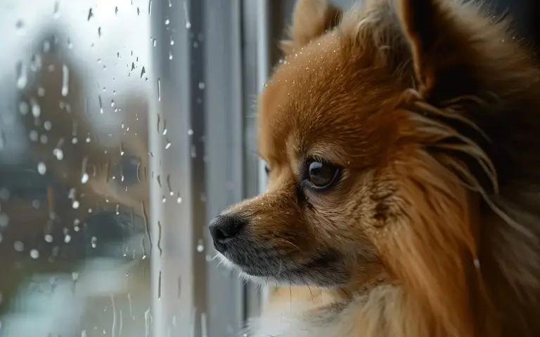 Pas gleda tužno kroz prozor