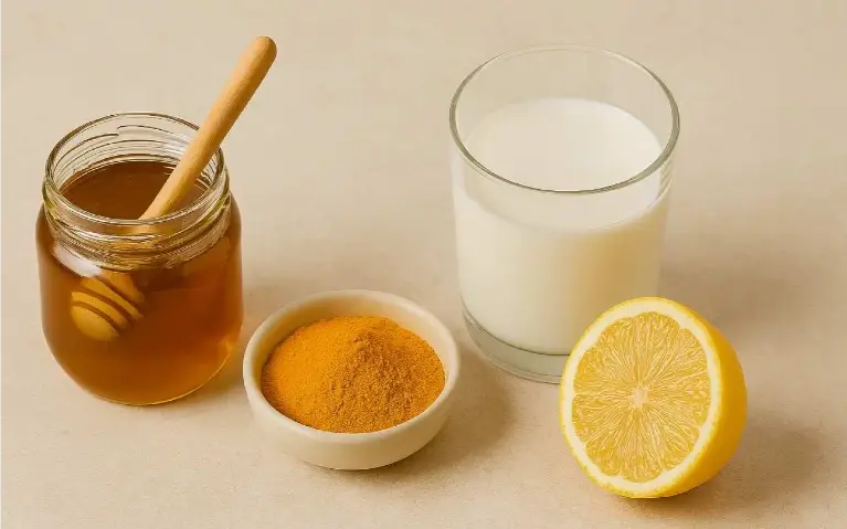 Med, kurkuma, mleko i limun Saastojci med, kurkuma, mleko i limun za smesu epilacije