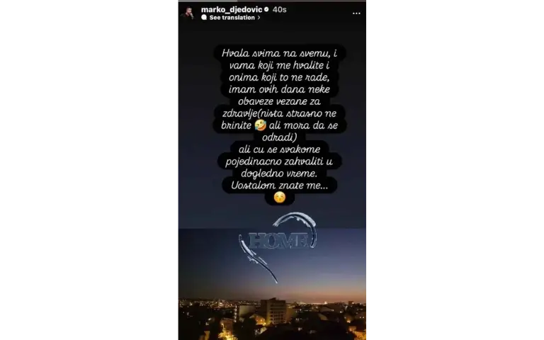 Marko Djedović poruka na Insagramu Instagram poruka nakon napuštanja Elite