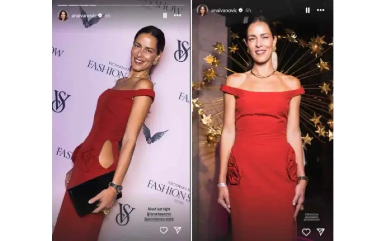 Ana Ivanović u crvenoj haljini pozira na glamuroznoj proslavi