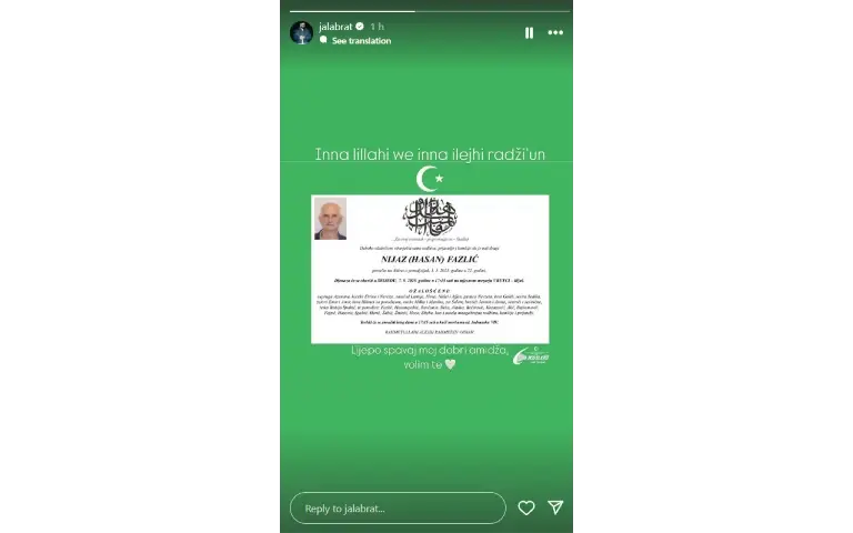 Jala Brat screenshot Printscreen instagrama umrlice koju je objavio Jala Brat