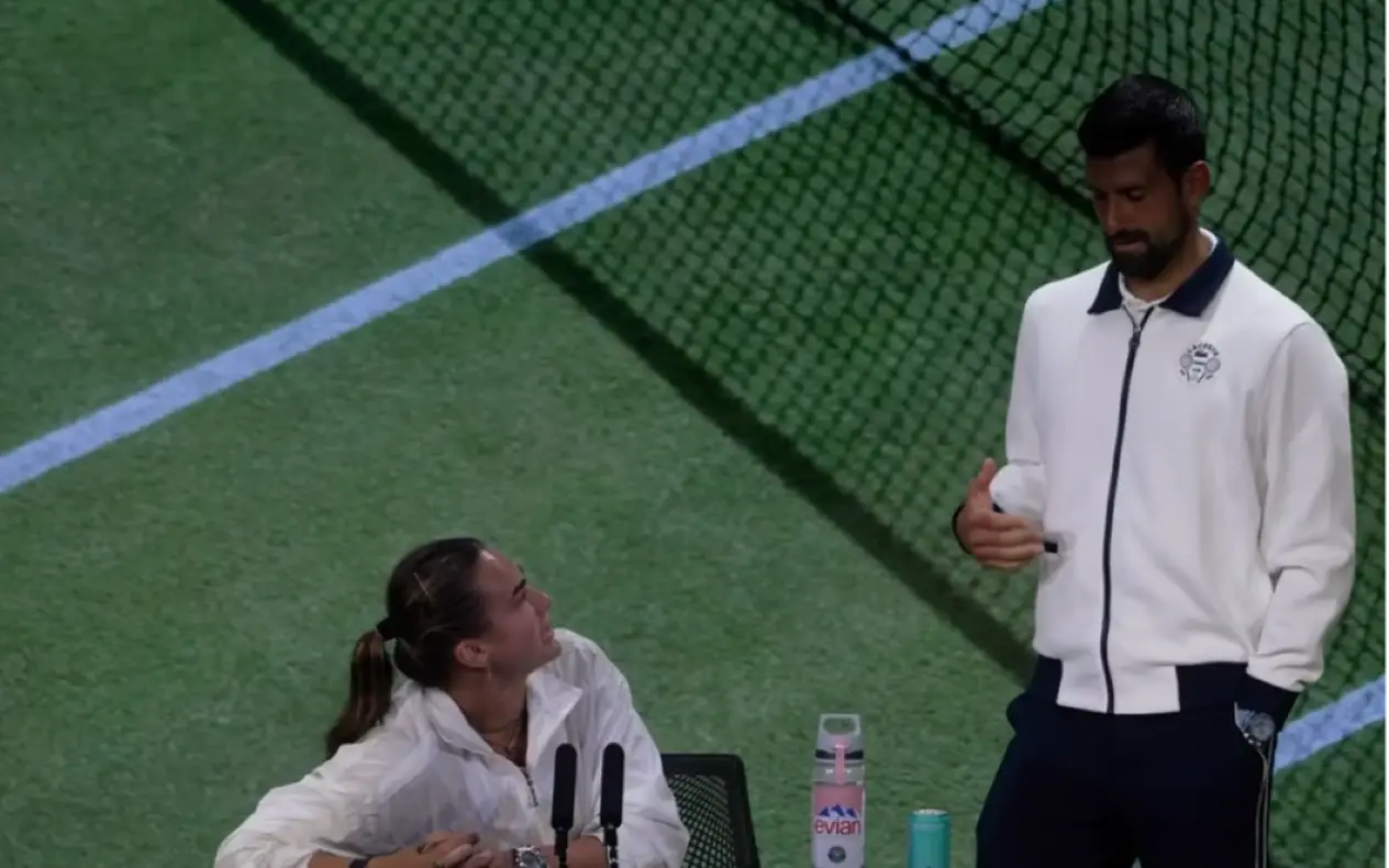 Novak Đoković i Aryna Sabalenka intervju "Više nisi moj omiljeni igrač!": Novak Đoković upao na Sabalenkinu konferenciju i nasmejao sve