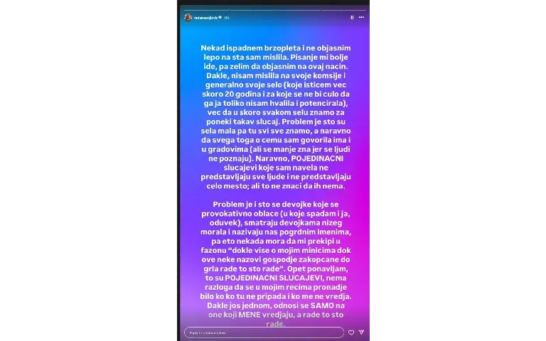 Izjava Rade Manojlović Radina izjava na instagramu belim slovima na plavo ljubičastoj pozadini