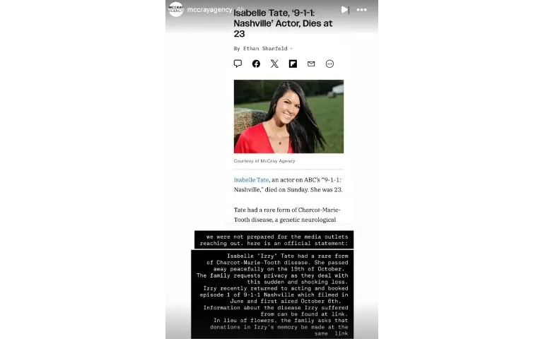 Instagram objava o smrti Isabelle Tate Preminula mlada glumica