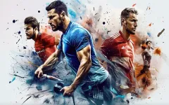Sportske zvezde na jednoj slici u crvenim i plavim dresovima na terenu