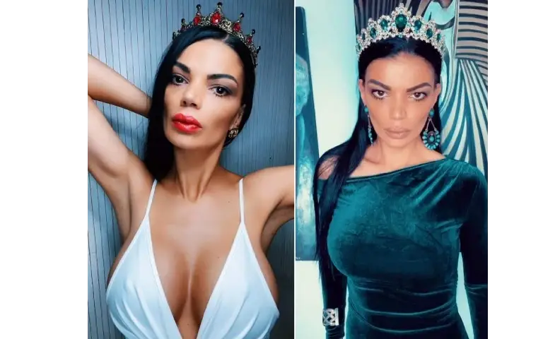 Lidija Cvetković foto Ilustarcija slike na kojima Lidija Cvetković pozira sa jakom šminkom, na jednoj slici je u belom dekolteu, dok na drugoj ima krunu na glavi