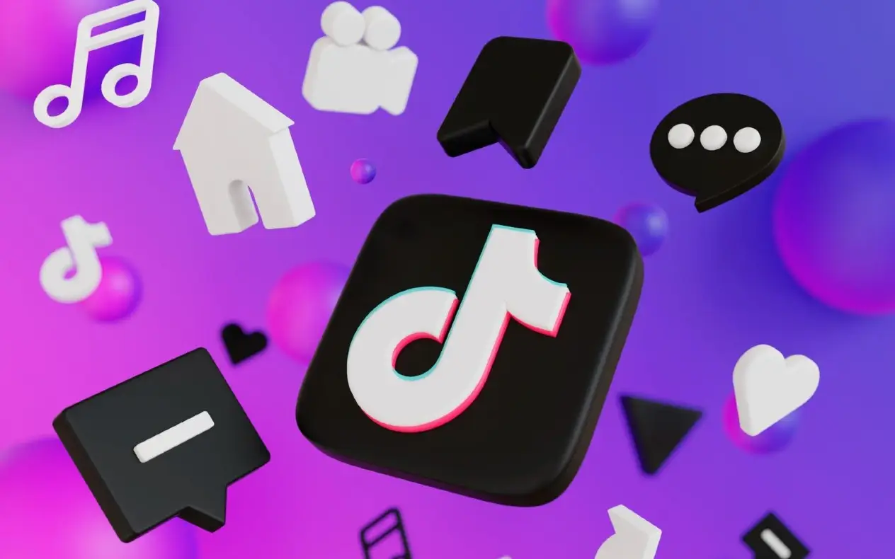 TikTok šarena aplikacija na ljubičastoj podlozi