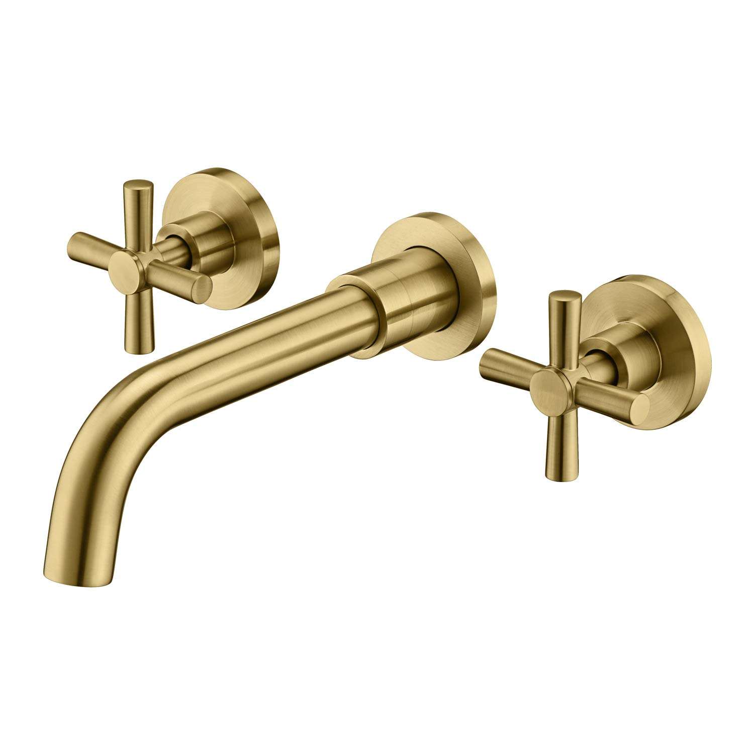 SUMERAIN Brushed Brass Wall Mount Bathroom Faucet 2 Cross Handles