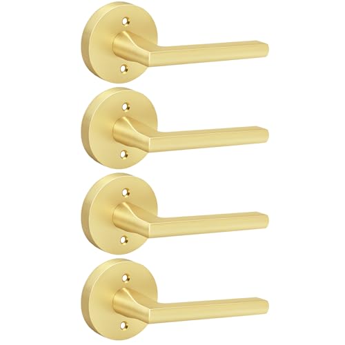 Goldenwarm 4 Pcs Brushed Gold Dummy Door Handles Levers Zinc Alloy Closet
