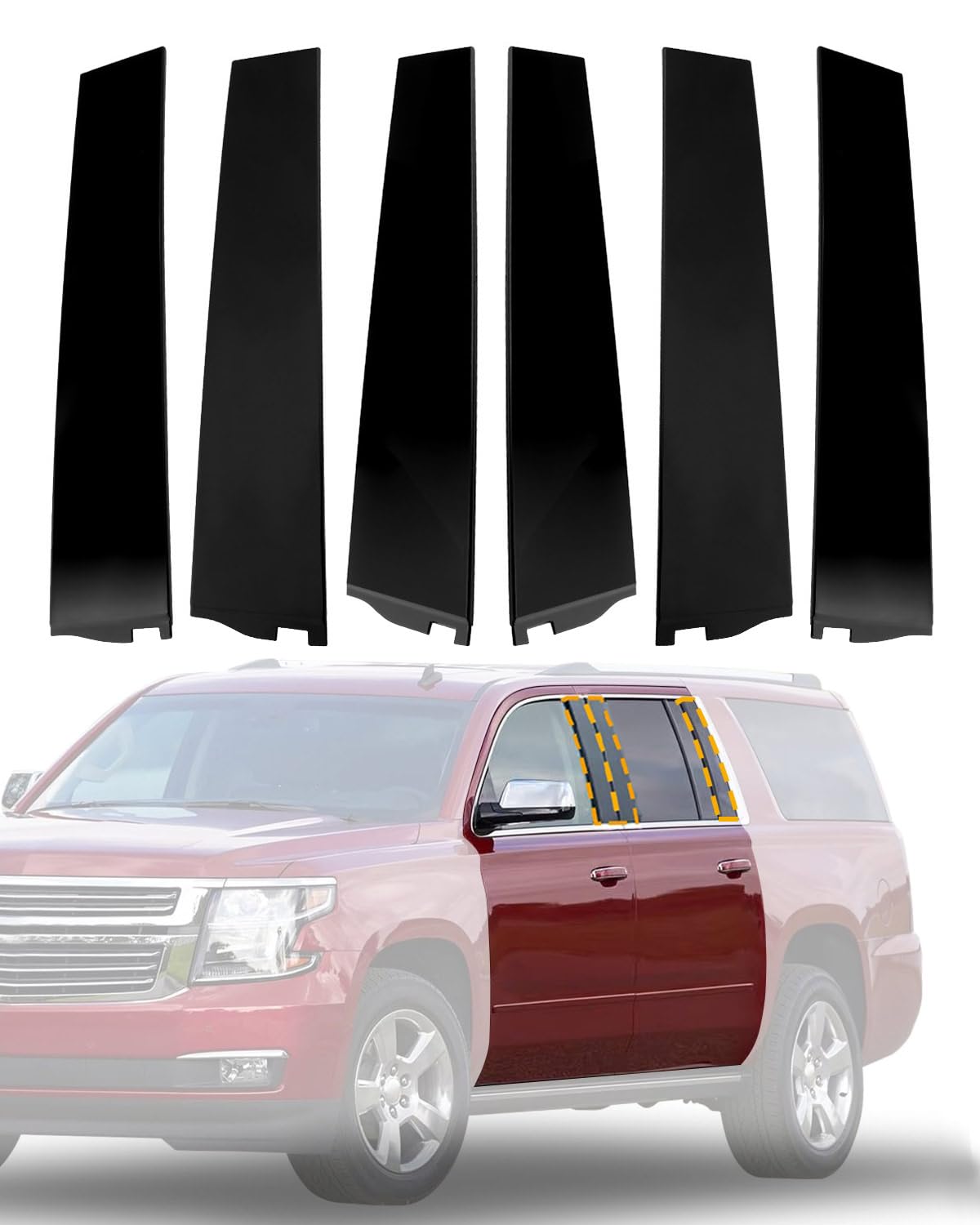 Windshield Trim Molding, B&C Pillar Kit, 2015-2018 GMC Yukon/Cadillac Escalade/Chevy Tahoe, Front&Rear Door Outer Pillar Trim Moulding, LH&RH, OE#926-241 926-242 926-243 926-244 926-245 926-246 (6PCS)