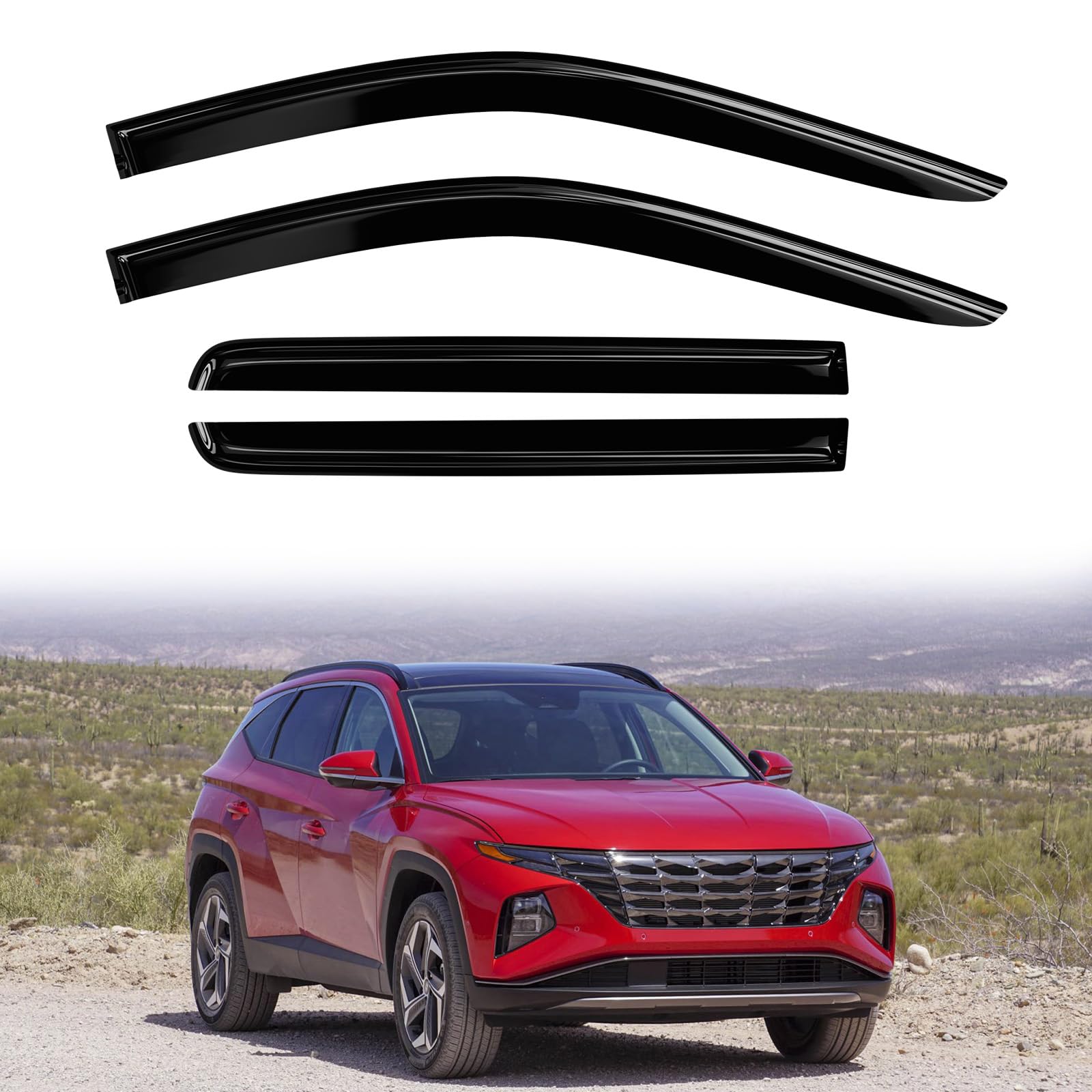 DimFlux 4PC Rain Guards for 2022-2025 Hyunda Tucson Window Visors for SE SEL Nline Limited Deflectors Sun Shades Vent Tape On Out Channel