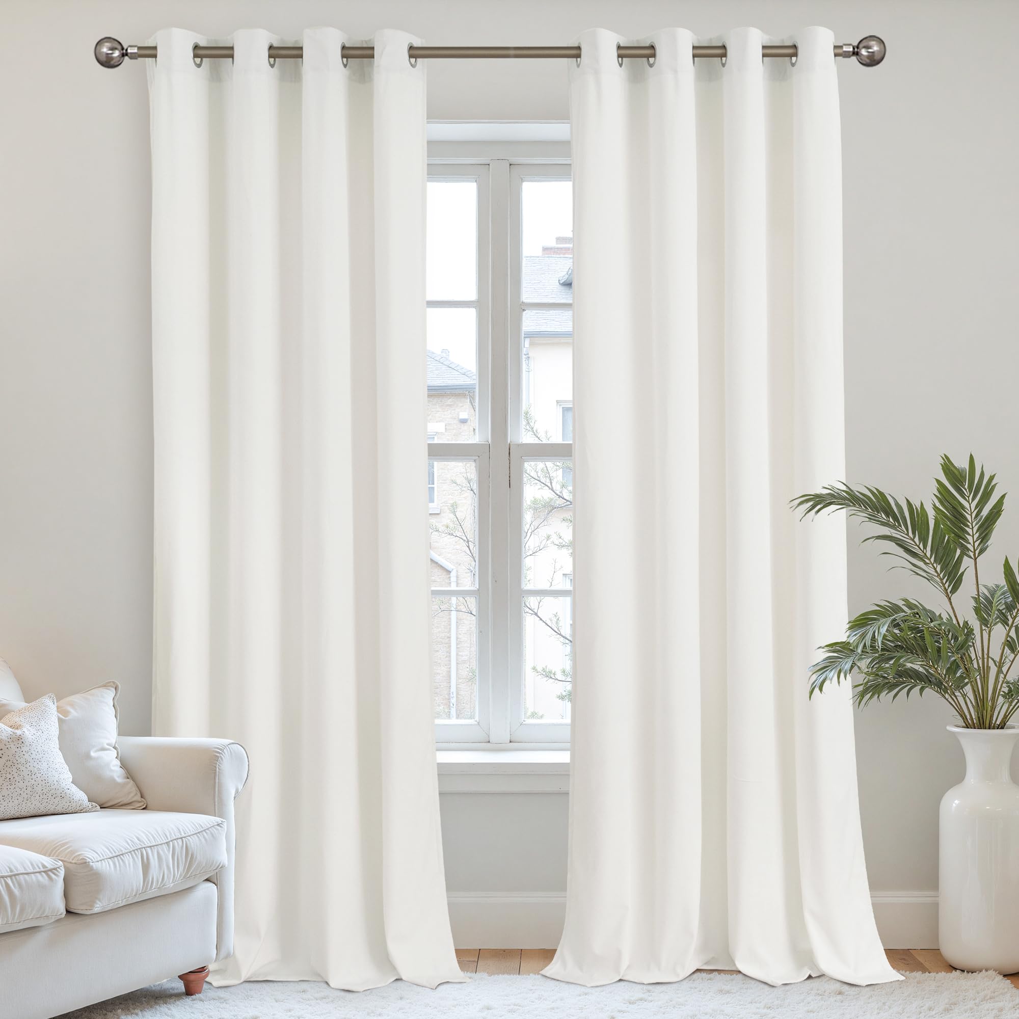 YoungsTex Ivory White Velvet Curtains 84 Inches Long for Bedroom Windows - Living Room Drapes with Grommet Super Soft Luxury Thermal Insulated 2 Panels Set, 52 X 84 Inch