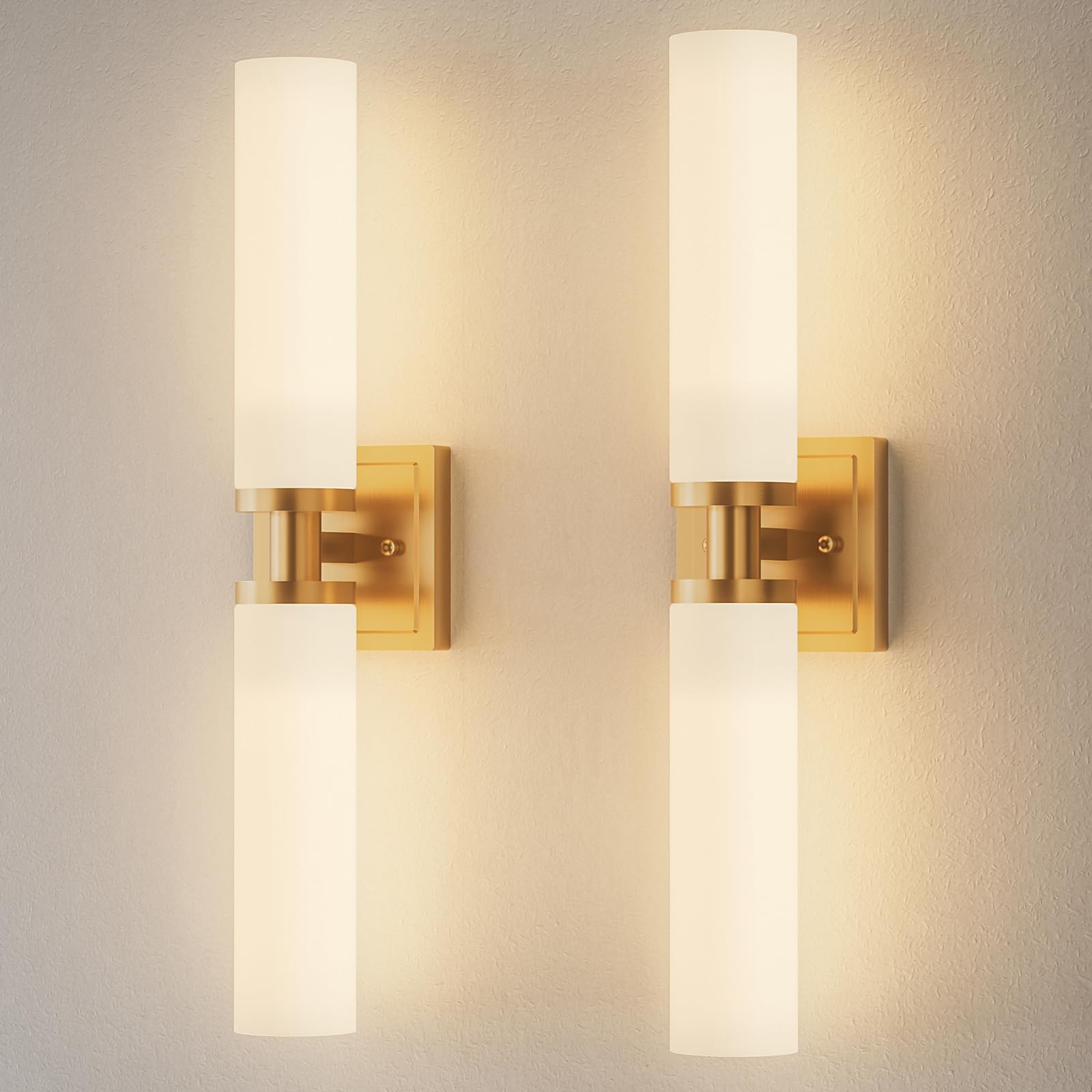 Gold Wall Sconces Set of Two, Bathroom Sconces with Frosted Glass Shade, Modern Vanity Sconces Lighting over Mirror, Wall Light Fixtures for Living Room Bedroom Hallway (Bulbs Not Included)