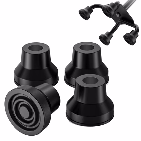KEKOY 4Pack 1/2 inch Replacement Quad Cane Tips, Non-Slip Rubber Cane Tip Self Standing Cane Tip for Walking Cane Folding Cane Cane Accessory, Black