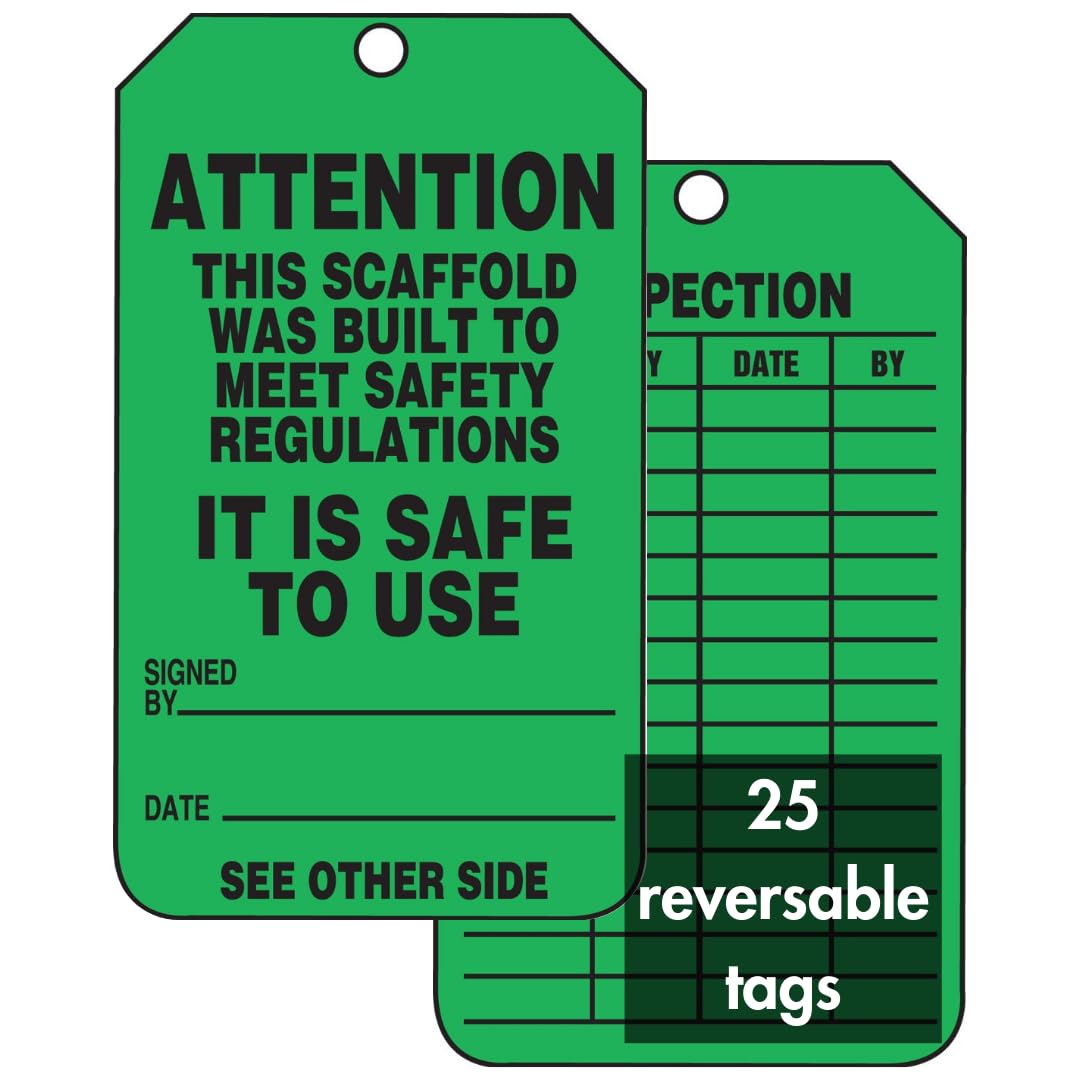 AccuformNMC Scaffold Status Tags, 25 Pack Green Attention Scaffold Safety Tags “Safe to Use”, 5.75” x 3.25”, Durable Water-Resistant 10-mil Thick PF-Cardstock with Punched Hole, Made in USA, TRS328CTP