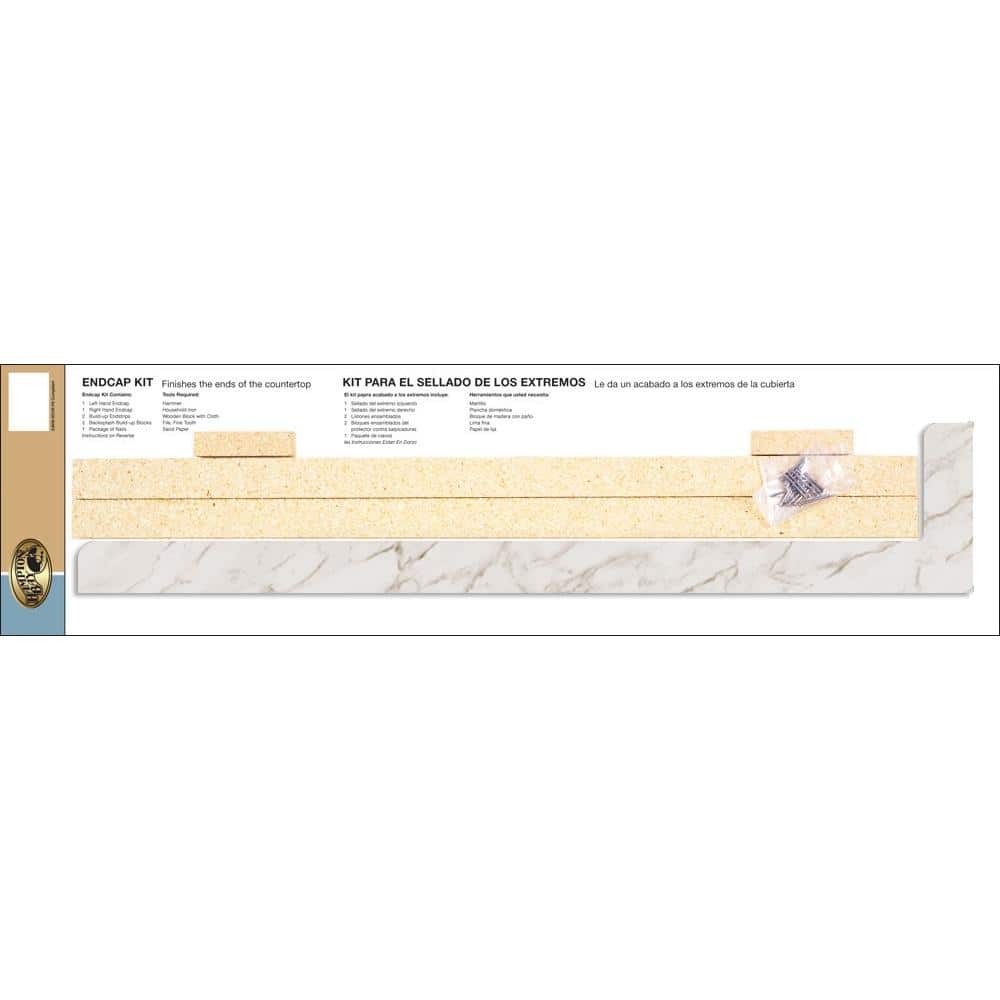 Laminate Endcap Kit for Countertop with Integrated Backsplash in Anzio Marble