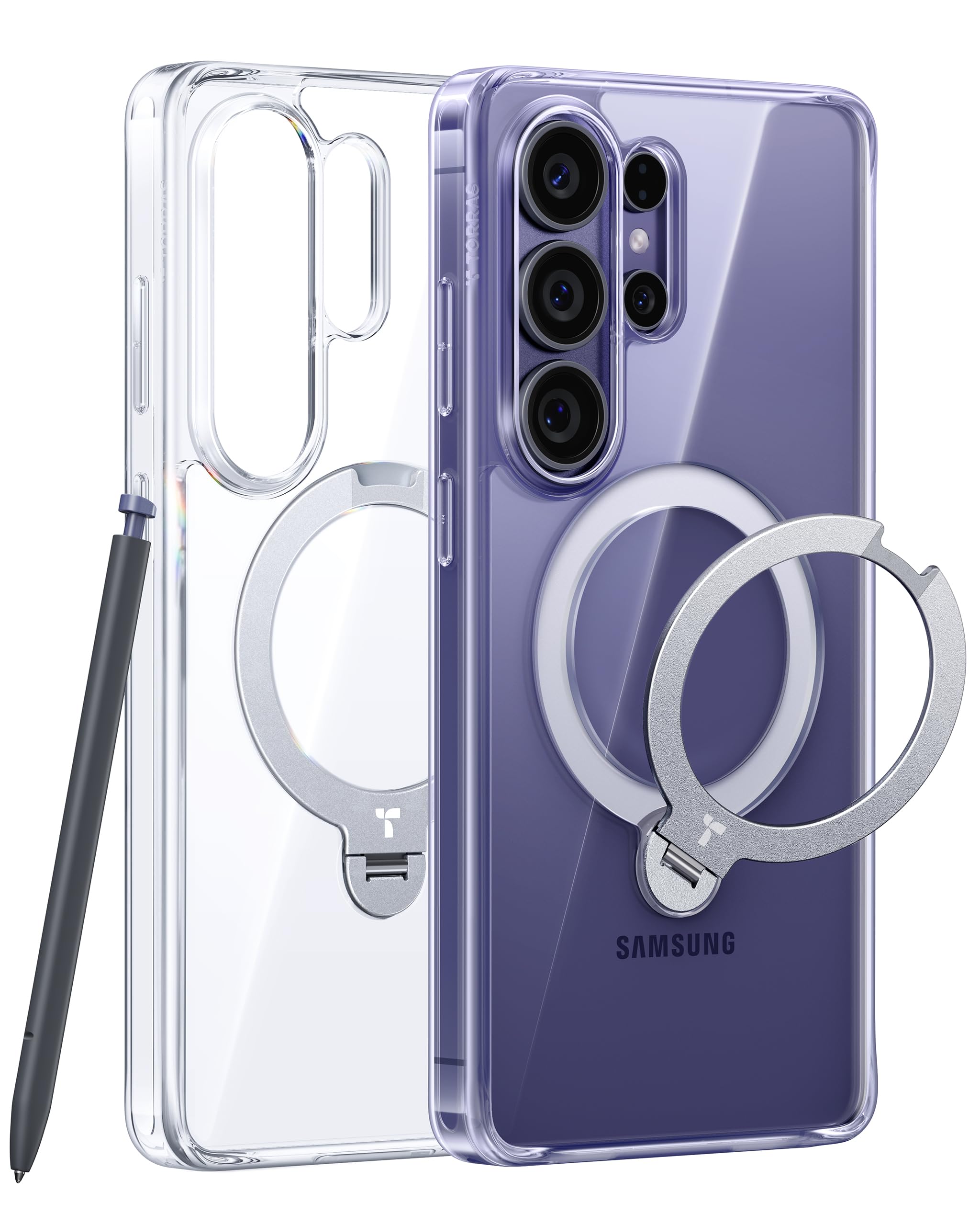 TORRAS Q3 Spin for Samsung Galaxy S26 Ultra Case with Kickstand, Compatible with Magsafe, Slim Hard PC Protective S26 Ultra Clear Case with 360 Magnetic Stand, Transparent Clear