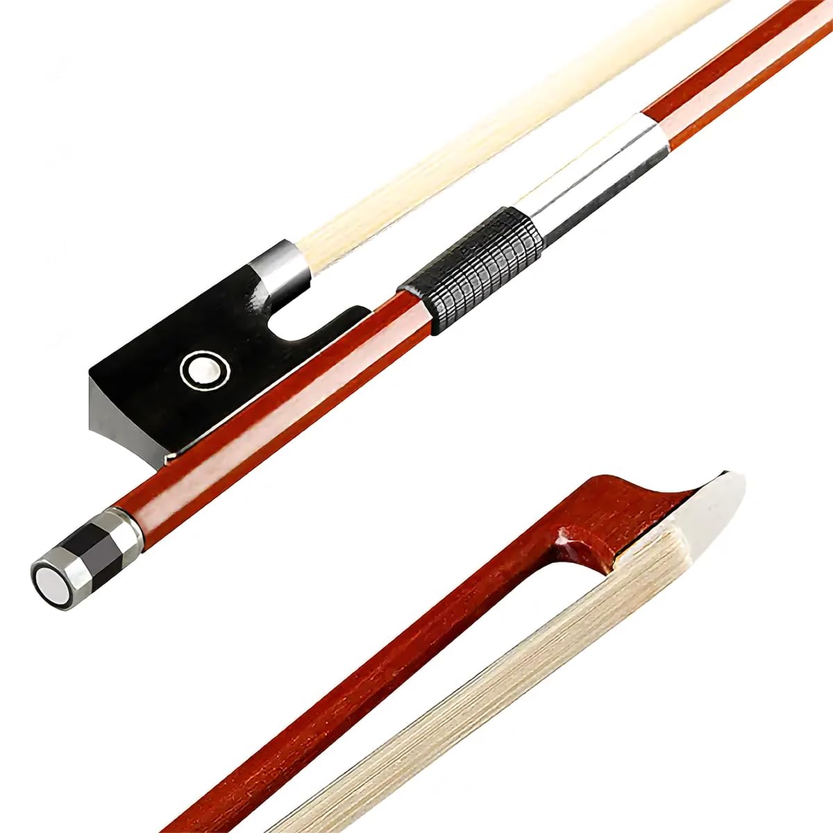 AMZZ Professional 1/2 Violin Bow – Brazilwood, Ebony Frog, White Horsehair, Handmade & Balanced for Students & Advanced Players