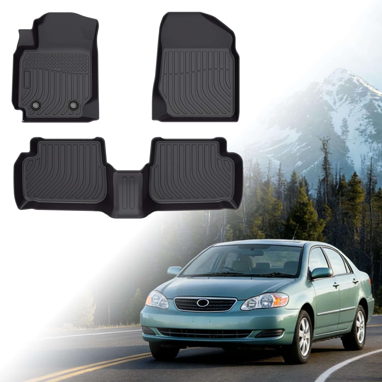 Floor Mats for Toyota Corolla 2003 2004 2005 2006-2008(NOT for with Rear Seat Vents), 2007 Corolla Floor Mats, Custom Fit TPE Corolla Mats Accessories, 1st & 2nd Rows All Weather Protection