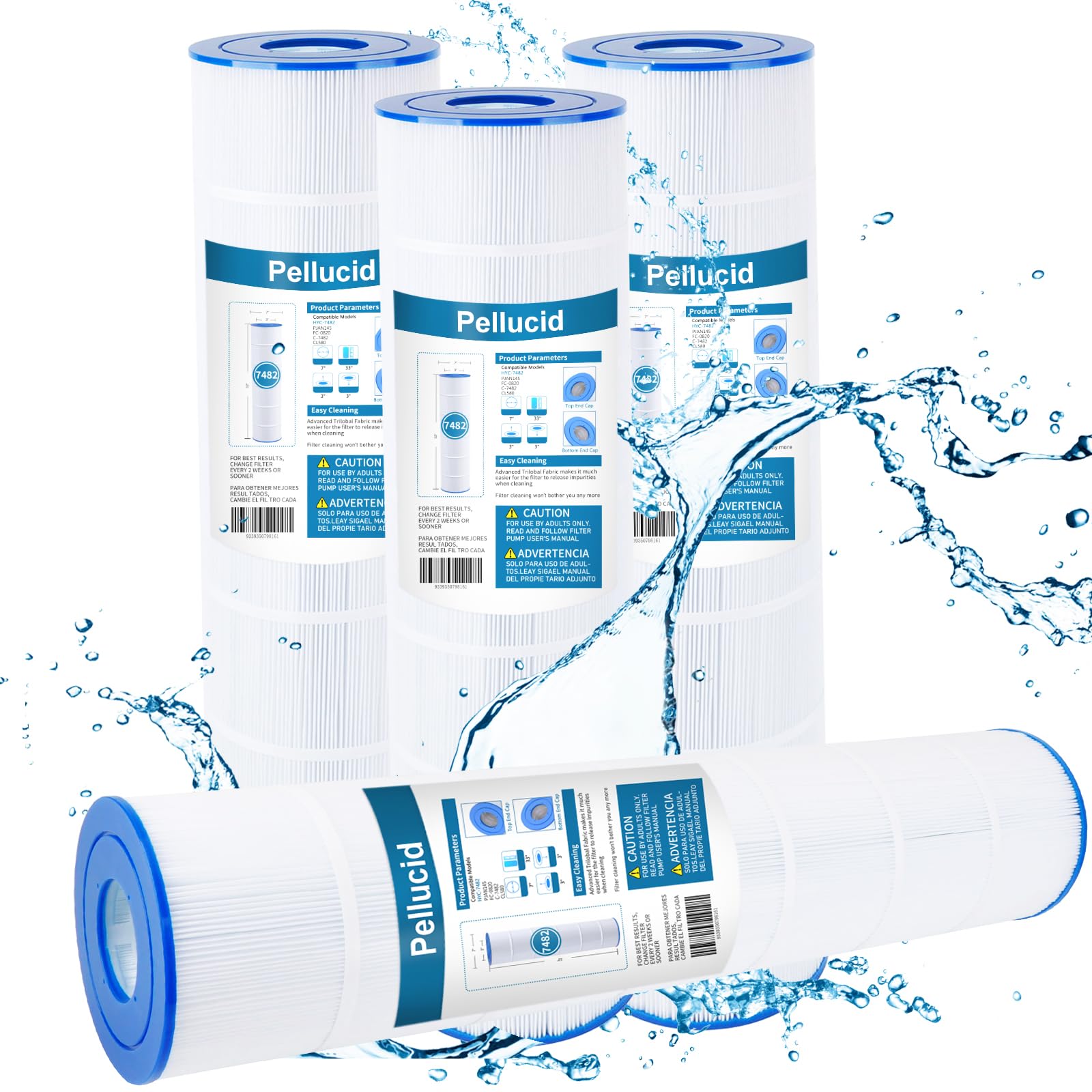 PELLUCID 4 Pack C-7482 Pool Filter Compatible with Jandy CL580, CV580, Unicel C-7482, R0357900, A0104100, PJAN145, Filbur FC-0820, 4×145 sqft Filter Cartridge.