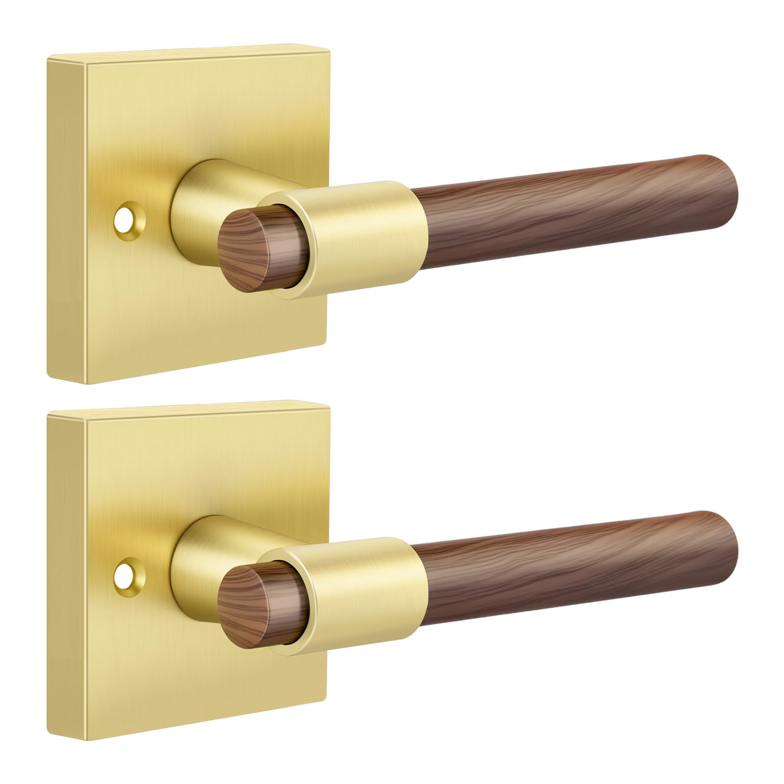 Goldenwarm 1 Pack Dummy Door Handles Wood Grain Finish, Zinc Alloy Heavy Duty Door Lever Set for Hallway and Closet, Non-Turning Single Side Pull Door Lever, Fits Standard Doors