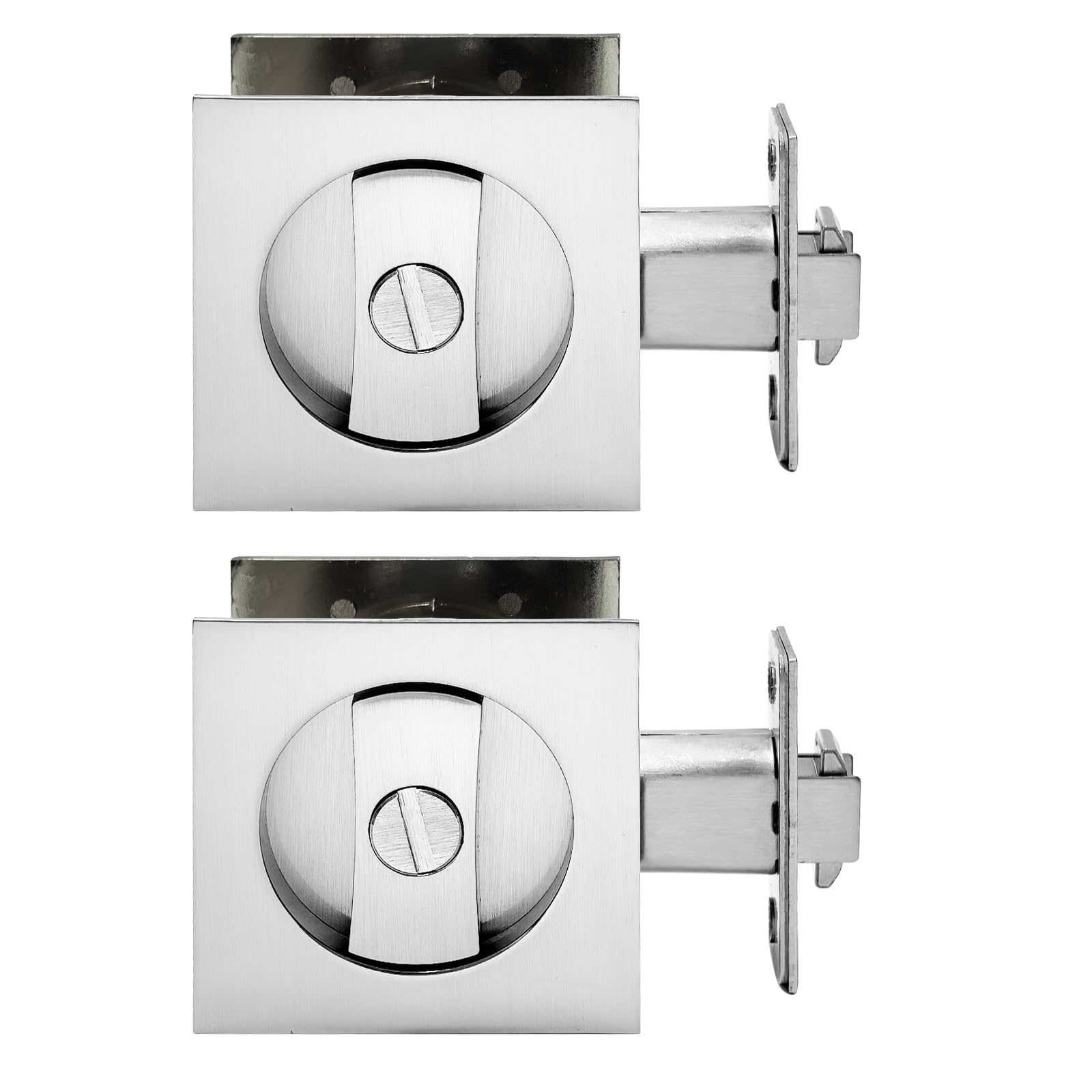Pocket Door Lock,Privacy Door Hardware Suitable for Bathroom Bedroom etc Recessed 2 Sided, 2 3/8" Backset, Invisible Hardware for 1 3/8” to 2 3/16” Thickness Door (Sliver-Privacy 2 Pack)