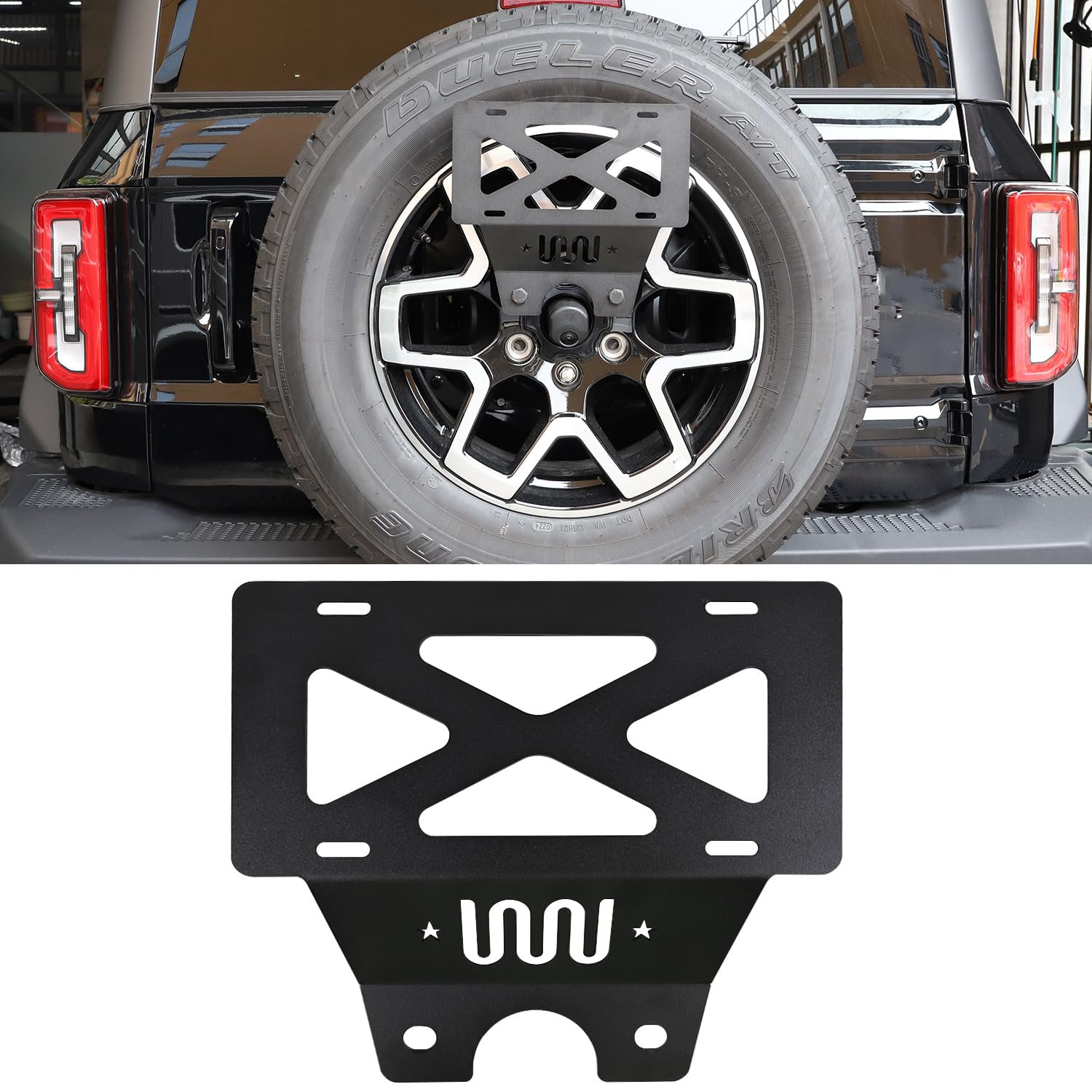 Black Carbon Steel Spare Tire License Plate Relocation Bracket for Ford Bronco