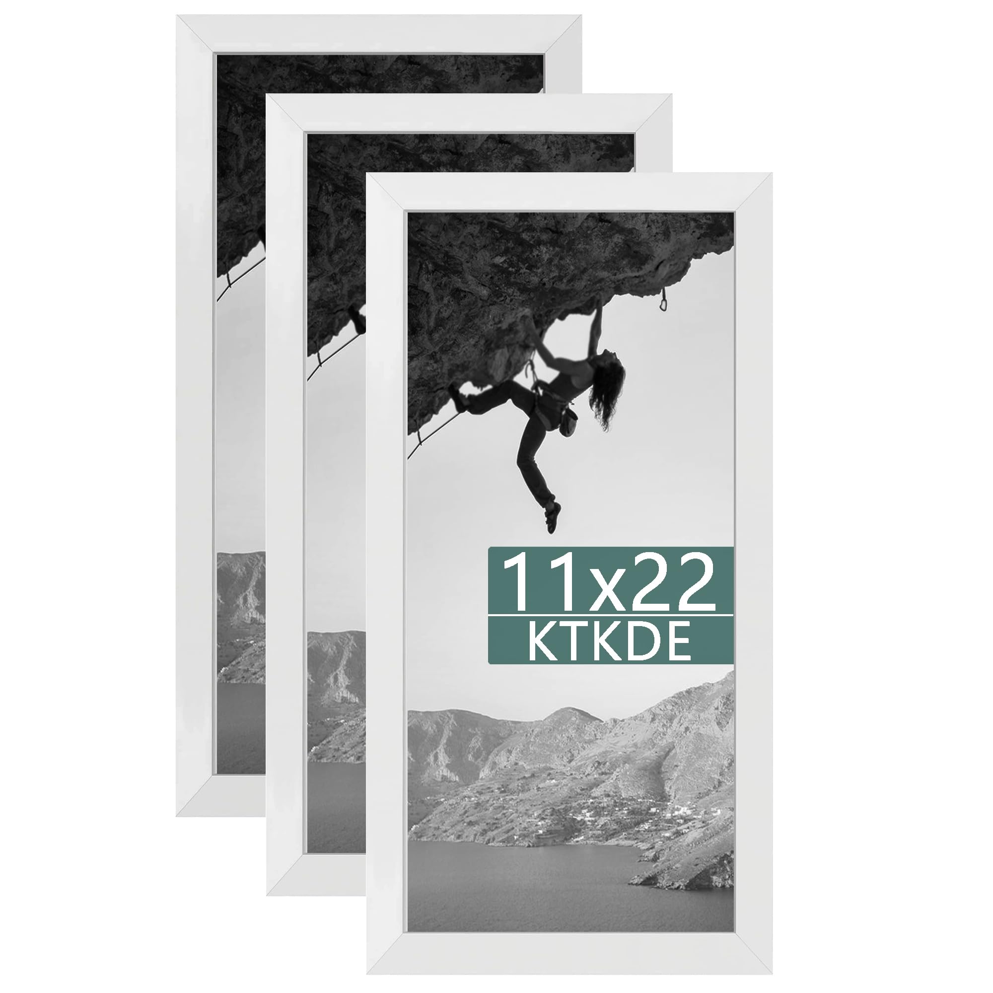 KTKDE 11x22 Newspaper Frame wooden white set of 3 -with Polished Plexiglass,Poster Frame Studio Gallery Horizontal and Vertical Art Prints of The Walls