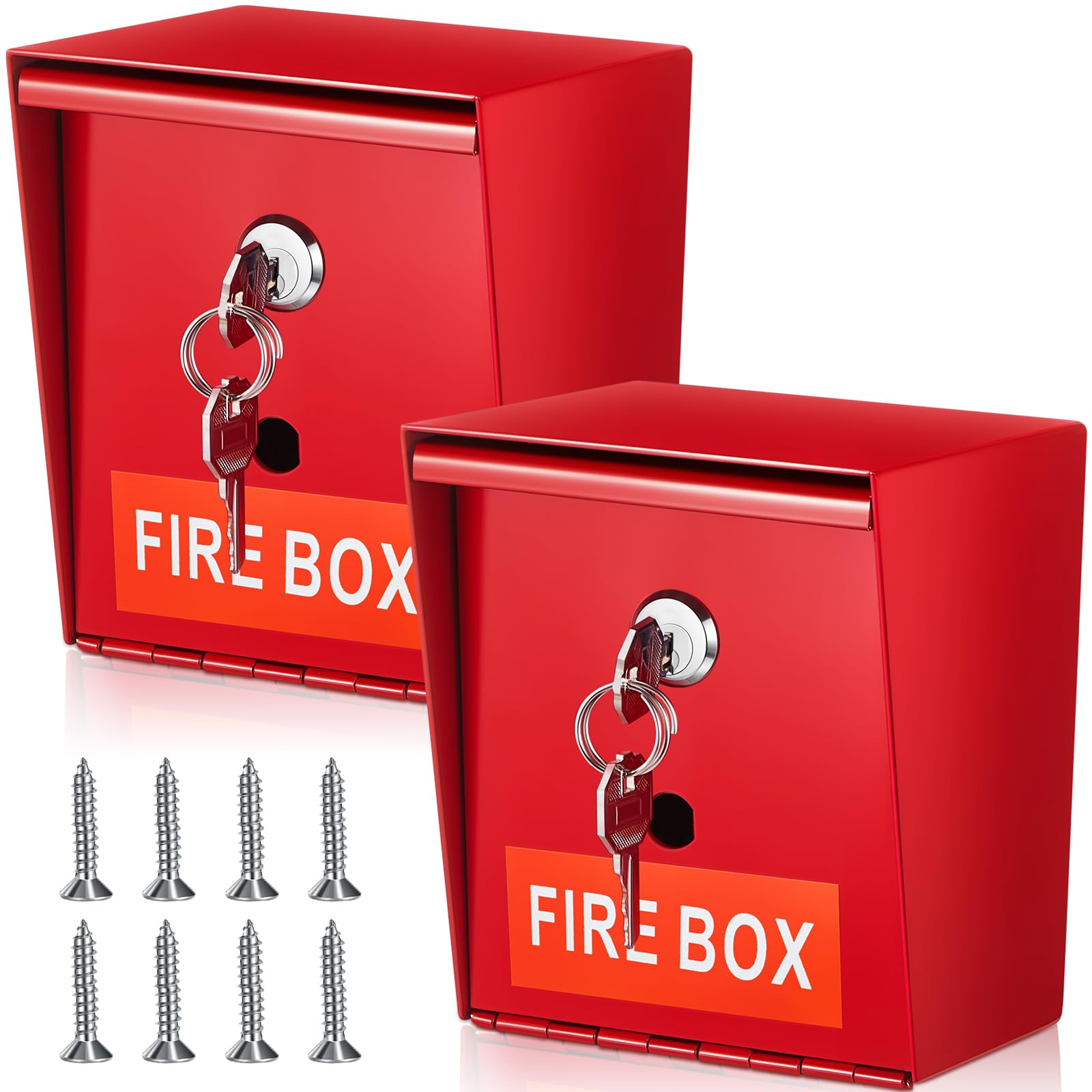 2 Pack - Fire Box - Red Metal Fire Emergency Key Lock Box Wall Mountable Storage