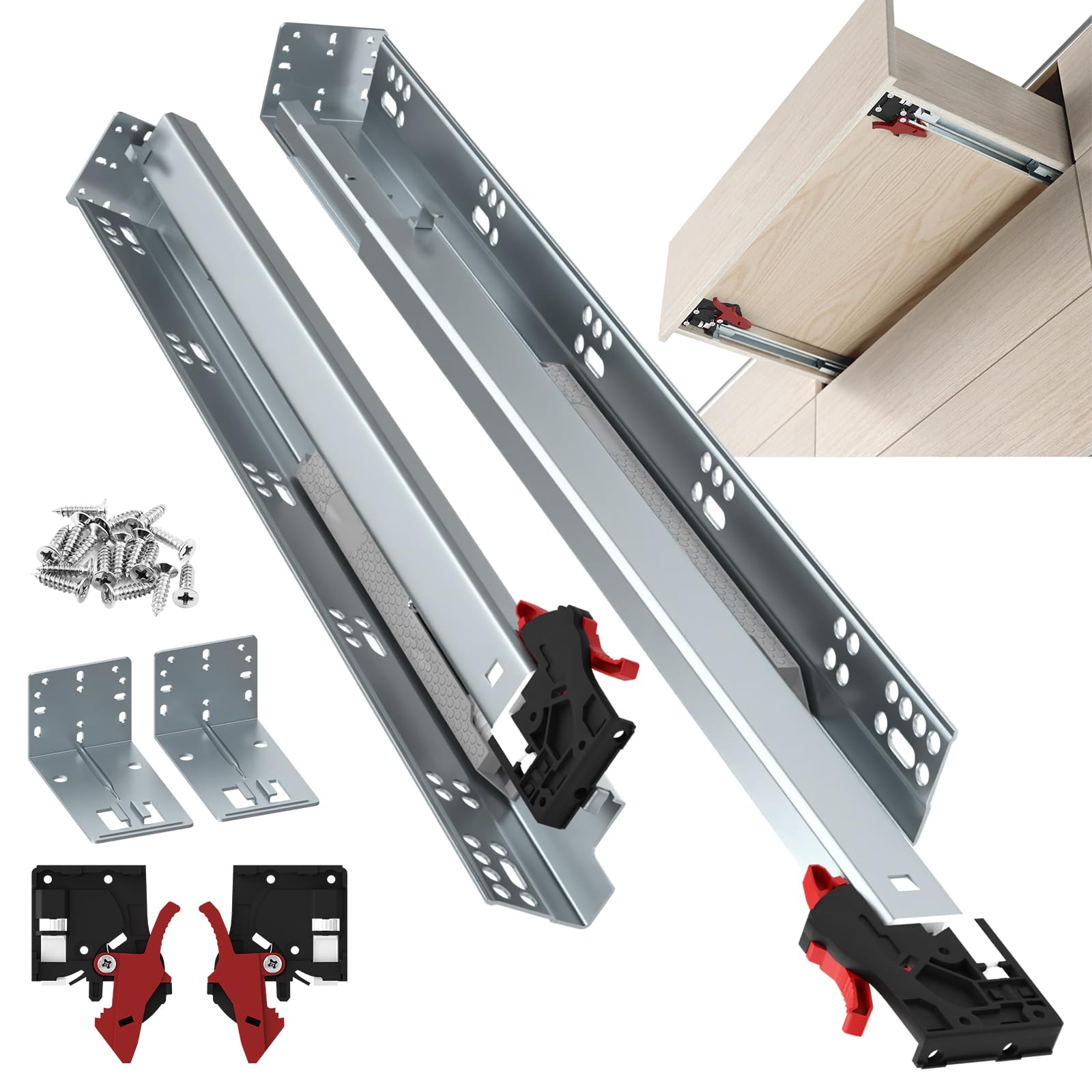 ToBeGreat 1 Pair Undermount Drawer Slides 18 Inch 80 lb Load Capacity Soft Close Full Extension Ball Bearing Hidden Bottom Mount Rails Locking Devices Concealed Runners(with Bracket)