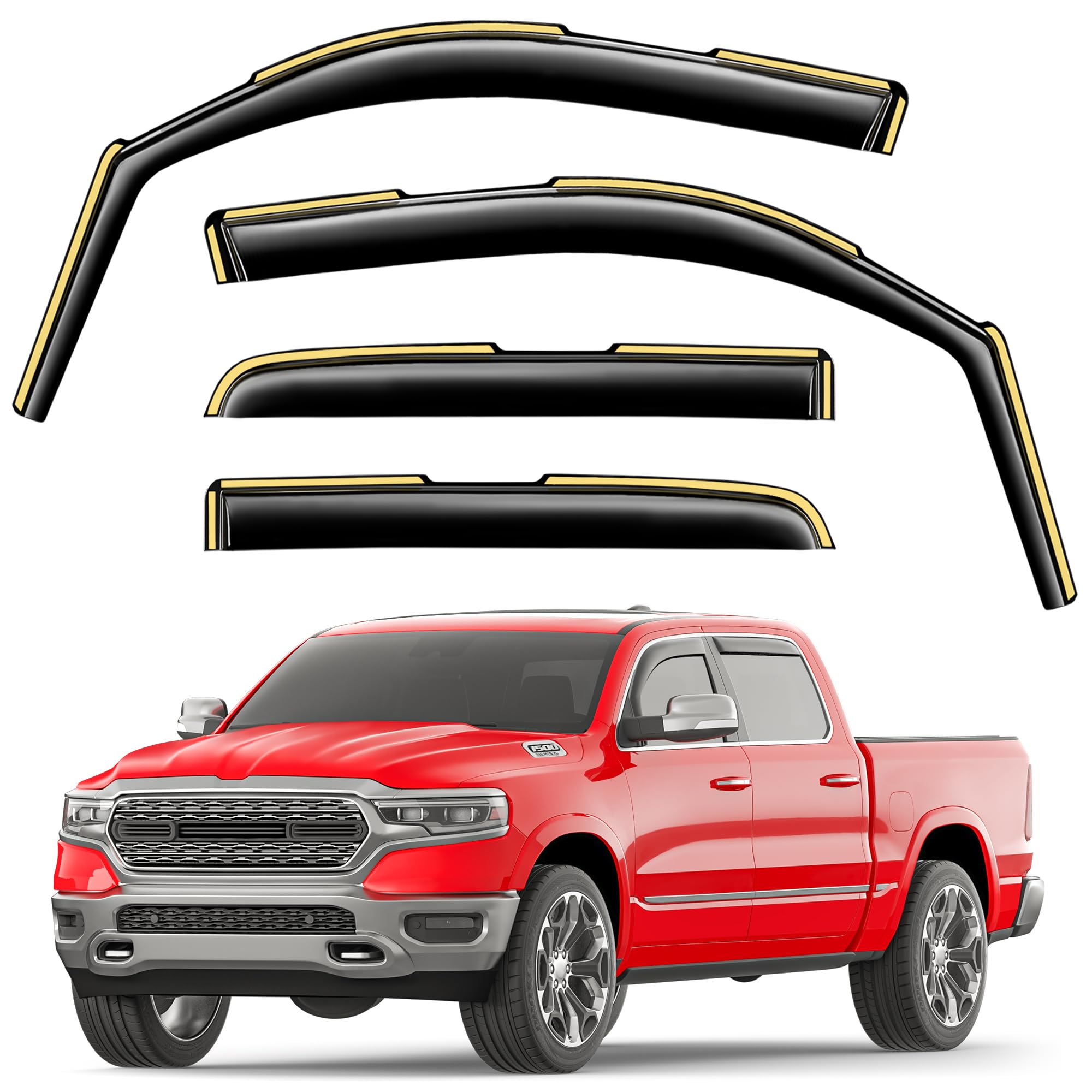 Saleago in-Channel Window Rain Guards Fit for Truck Dodge RAM 1500 (New Body Style Includes TRX) 2019-2026 Crew Cab Extra Durable Window Visors Window Deflectors Vent Shades Car Accessories-4 pcs