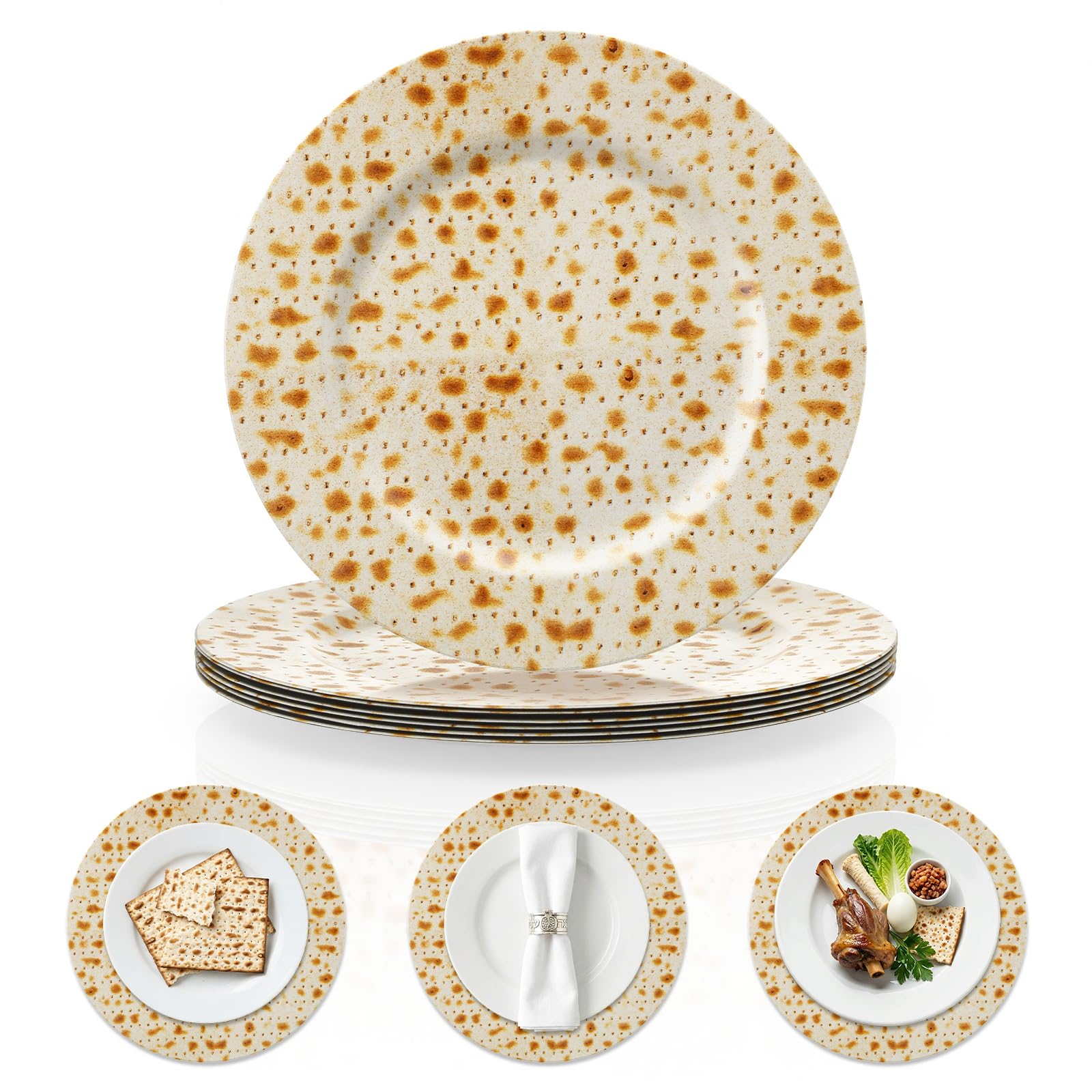 Yungyan 6 Pcs Passover Seder Charger Plates 13 Inch Round Passover Matzo Plastic Plates Large Charger Plate for Holiday Party Decorations Dinner Tableware Supplies