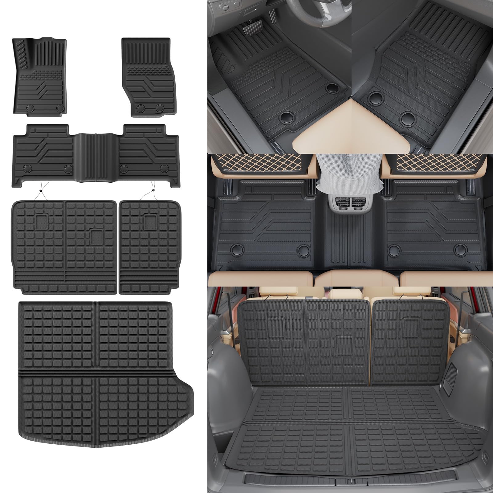 Thinzyou Floor Mats Compatible with 2022-2026 Jeep Grand Cherokee (Not Fit L or WK) Cargo Mat Back Seat Cover Protector 2025 Grand Cherokee Accessories (Fit 5 Seats,Trunk Mat+Backrest Mats+Floor Mats)
